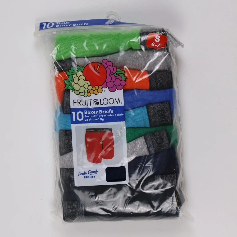 Fruit of the Loom Boxer Briefs 10 Pack Multi Color Solid Size S 6-7 NWT